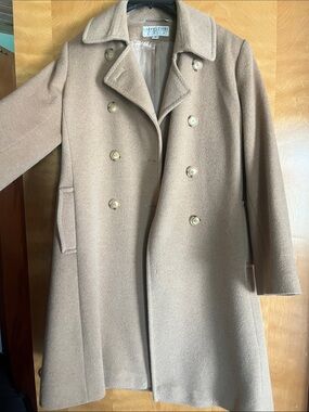 Larry Levine Double-Breasted Camel-Tone Wool Coat